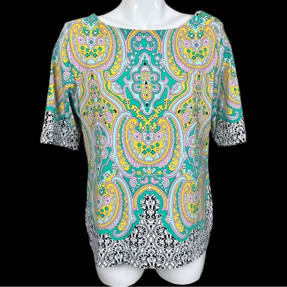 Charter Club Bohemian Paisley Design Nylon and Spandex Blend Top Large